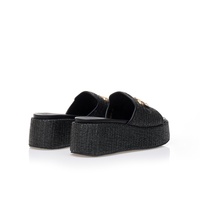 Flatforms μαύρα ψάθινα με αγκράφα
