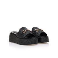 Flatforms μαύρα ψάθινα με αγκράφα