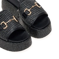 Flatforms μαύρα ψάθινα με αγκράφα