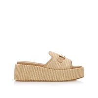 Flatforms μπεζ ψάθινα με αγκράφα