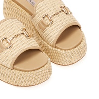 Flatforms μπεζ ψάθινα με αγκράφα