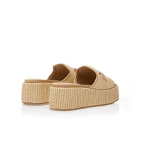 Flatforms μπεζ ψάθινα με αγκράφα