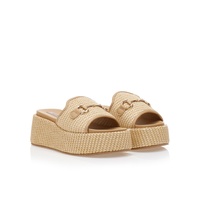 Flatforms μπεζ ψάθινα με αγκράφα