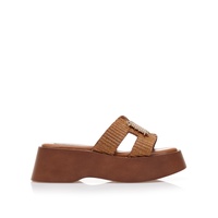 Flatforms κάμελ δερματίνη με ψάθινη φάσα και αγκράφα