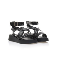 Flatforms μαύρα δερματίνη με χρυσά τρουκς