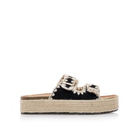 Flatforms μαύρα σουέτ και ψάθινα με ρυθμιζόμενη φάσα