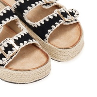 Flatforms μαύρα σουέτ και ψάθινα με ρυθμιζόμενη φάσα