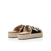 Flatforms μαύρα σουέτ και ψάθινα με ρυθμιζόμενη φάσα