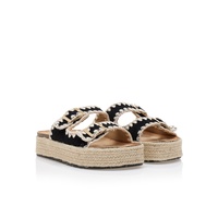 Flatforms μαύρα σουέτ και ψάθινα με ρυθμιζόμενη φάσα