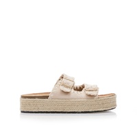 Flatforms μπεζ σουέτ και ψάθινα με ρυθμιζόμενη φάσα