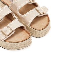 Flatforms μπεζ σουέτ και ψάθινα με ρυθμιζόμενη φάσα