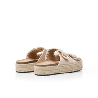 Flatforms μπεζ σουέτ και ψάθινα με ρυθμιζόμενη φάσα