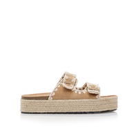 Flatforms πούρο σουέτ και ψάθινα με ρυθμιζόμενη φάσα