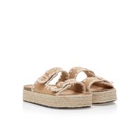 Flatforms πούρο σουέτ και ψάθινα με ρυθμιζόμενη φάσα