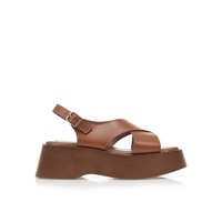 Flatforms κάμελ δερματίνη με χιαστί φάσα