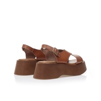 Flatforms κάμελ δερματίνη με χιαστί φάσα