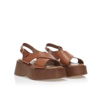 Flatforms κάμελ δερματίνη με χιαστί φάσα