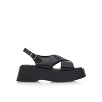 Flatforms μαύρα δερματίνη με χιαστί φάσα