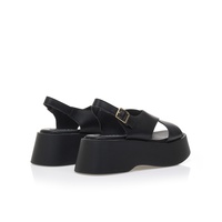 Flatforms μαύρα δερματίνη με χιαστί φάσα