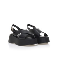Flatforms μαύρα δερματίνη με χιαστί φάσα