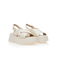 Flatforms μπεζ δερματίνη με χιαστί φάσα