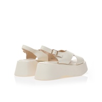 Flatforms μπεζ δερματίνη με χιαστί φάσα