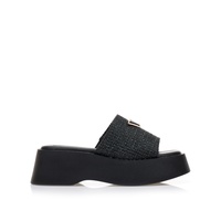 Flatforms μαύρα με ψάθινη φάσα και αγκράφα