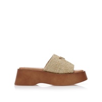 Flatforms μπεζ με ψάθινη φάσα και αγκράφα