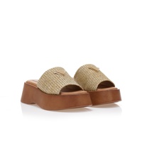 Flatforms μπεζ με ψάθινη φάσα και αγκράφα