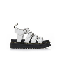 Flatforms λευκά δερματίνη με πολλαπλά λουράκια και τρουκς