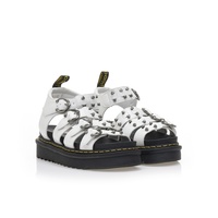 Flatforms λευκά δερματίνη με πολλαπλά λουράκια και τρουκς