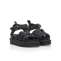 Flatforms μαύρα δερματίνη με πολλαπλά λουράκια και τρουκς