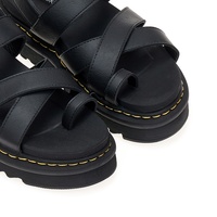 Flatforms μαύρα δερματίνη με πολλαπλά λουράκια και σχέδιο δαχτυλίδι