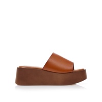 Flatforms κάμελ δερματίνη με φαρδιά φάσα