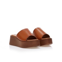 Flatforms κάμελ δερματίνη με φαρδιά φάσα
