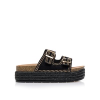 Flatforms μαύρα σουέτ με χρυσά τρουκς