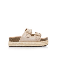 Flatforms μπεζ σουέτ με χρυσά τρουκς
