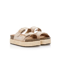 Flatforms μπεζ σουέτ με χρυσά τρουκς