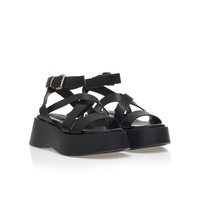 Flatforms μαύρα δερματίνη με πολλαπλά λουράκια