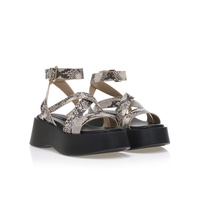 Flatforms animal print δερματίνη με πολλαπλά λουράκια