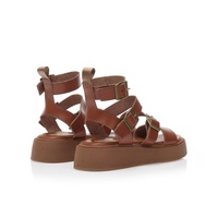Flatforms κάμελ δερματίνη με λουράκι στον αστράγαλο