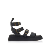 Flatforms μαύρα δερματίνη με λουράκι στον αστράγαλο