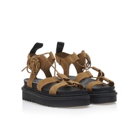 Flatforms κάμελ σουέτ με ιδιαίτερο δέσιμο
