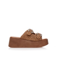 Flatforms κάμελ ψάθινα με στρας