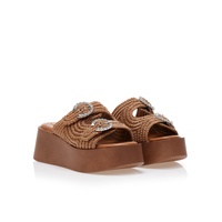 Flatforms κάμελ ψάθινα με στρας