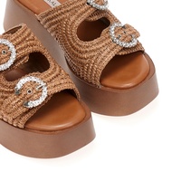 Flatforms κάμελ ψάθινα με στρας