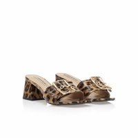 Mules animal print δερματίνη με χρυσή αγκράφα
