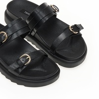 Flatforms μαύρα δερματίνη με διπλή φάσα