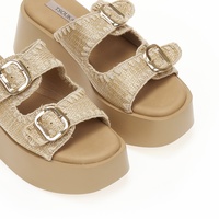 Flatforms nude ψάθινα με διπλή ρυθμιζόμενη φάσα