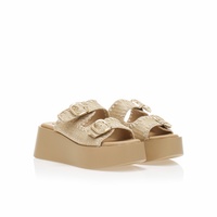 Flatforms nude ψάθινα με διπλή ρυθμιζόμενη φάσα